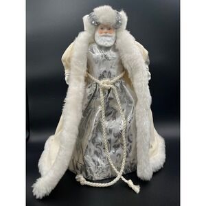Vtg Santa Tree Topper Silver White‎ Faux Fur Christmas Holiday Decor 13.5" Tall